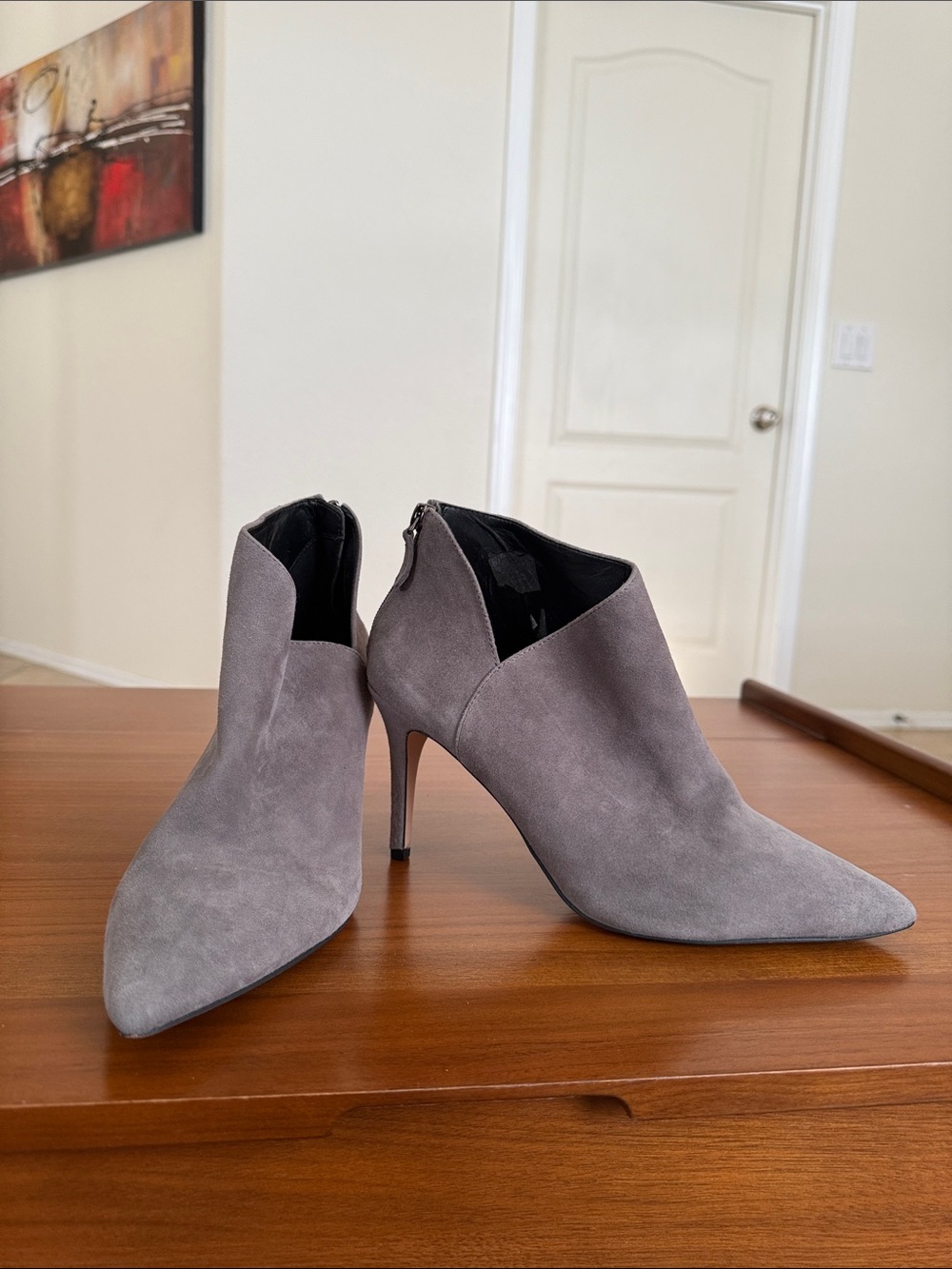 Enzo Angiolini Grey Suede Pointed Toe Ankle Booties